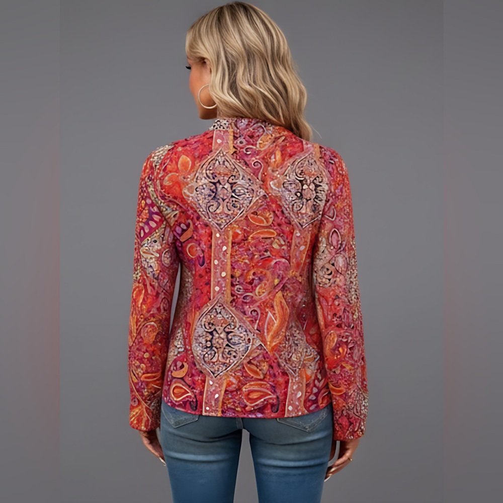 Paisley Print Notched Neckline Blouse - Picture 3 of 8